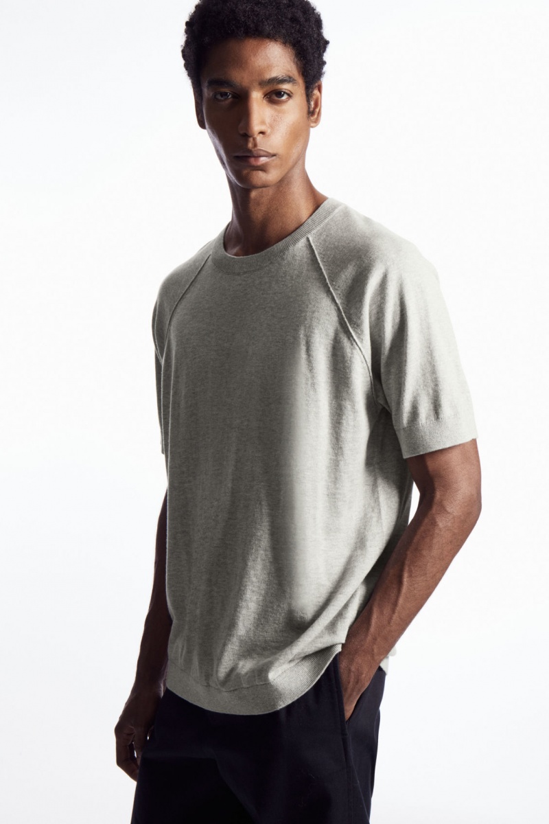Men's COS Knitted Cashmere-Blend T-Shirt Grey NZ-02MABWJXO