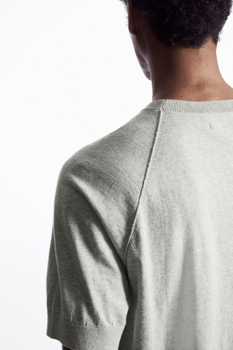 Men's COS Knitted Cashmere-Blend T-Shirt Grey NZ-02MABWJXO