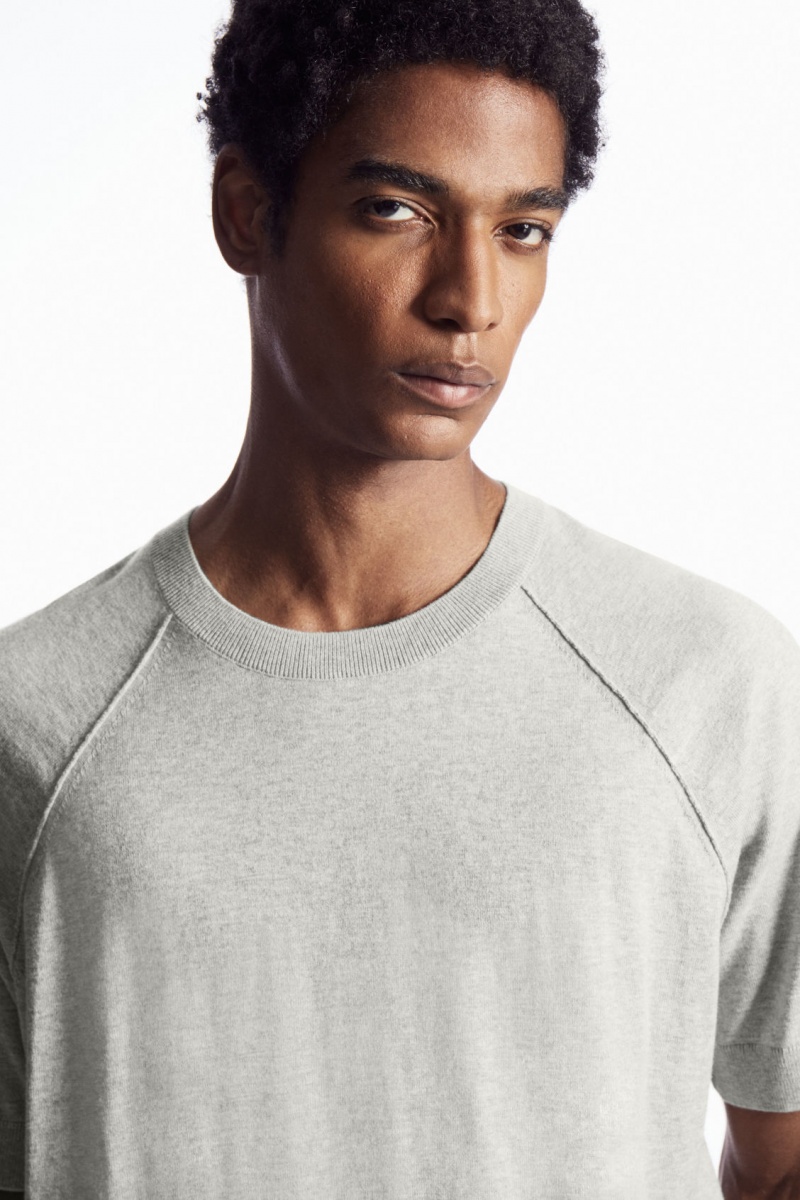 Men's COS Knitted Cashmere-Blend T-Shirt Grey NZ-02MABWJXO