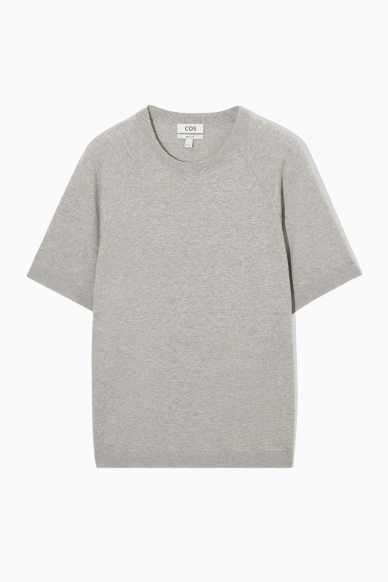 Men's COS Knitted Cashmere-Blend T-Shirt Grey NZ-02MABWJXO