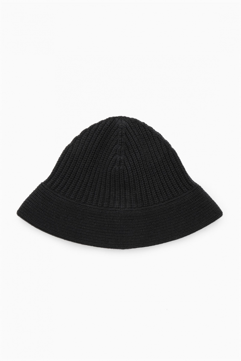 Men's COS Knitted Merino Wool Bucket Hats Black NZ-06JILHGKW