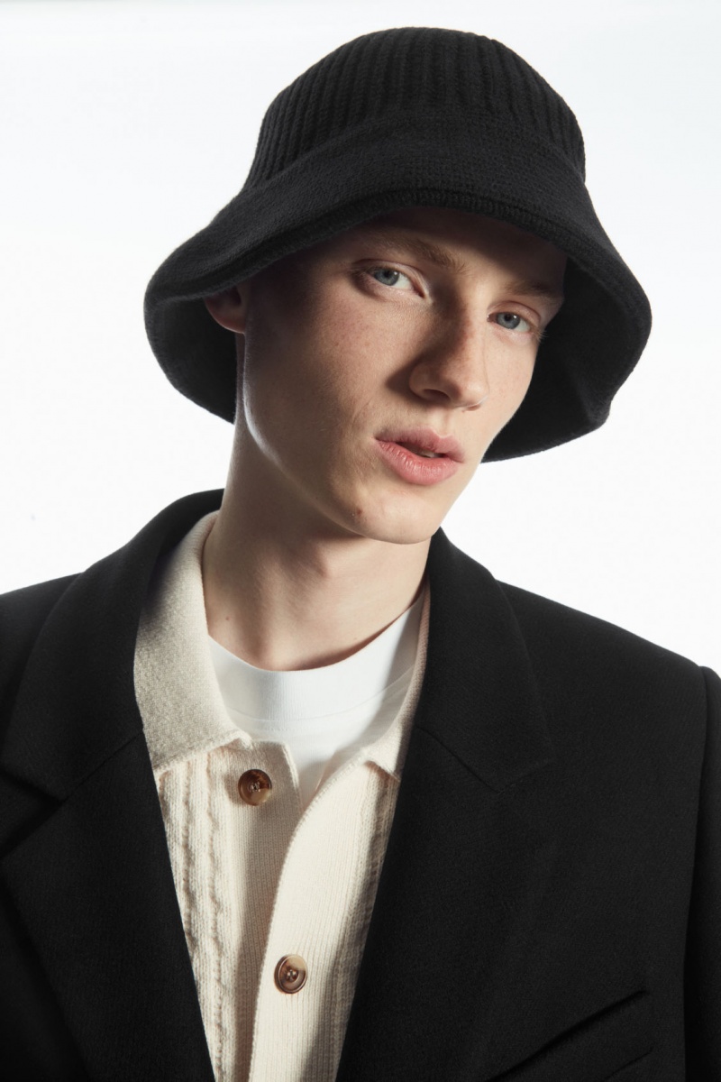 Men\'s COS Knitted Merino Wool Bucket Hats Black NZ-06JILHGKW