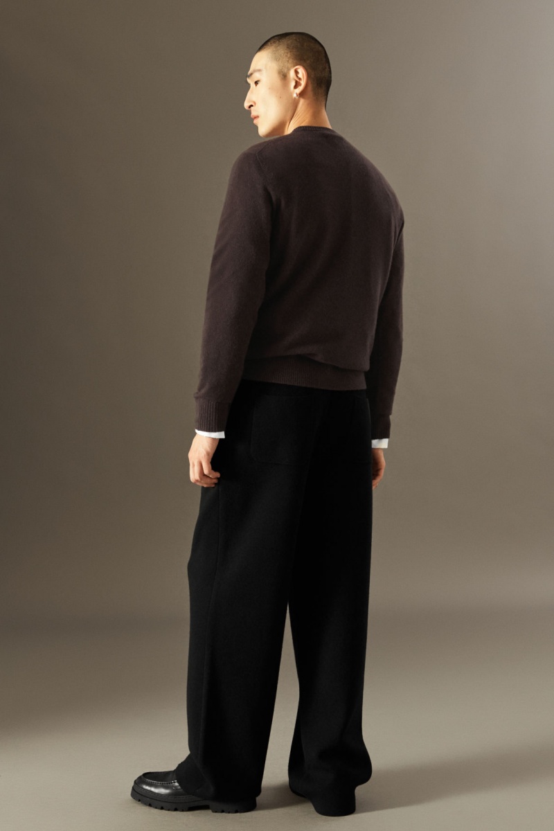 Men's COS Knitted Merino Wool Straight Pants Black NZ-24BKYVIMQ