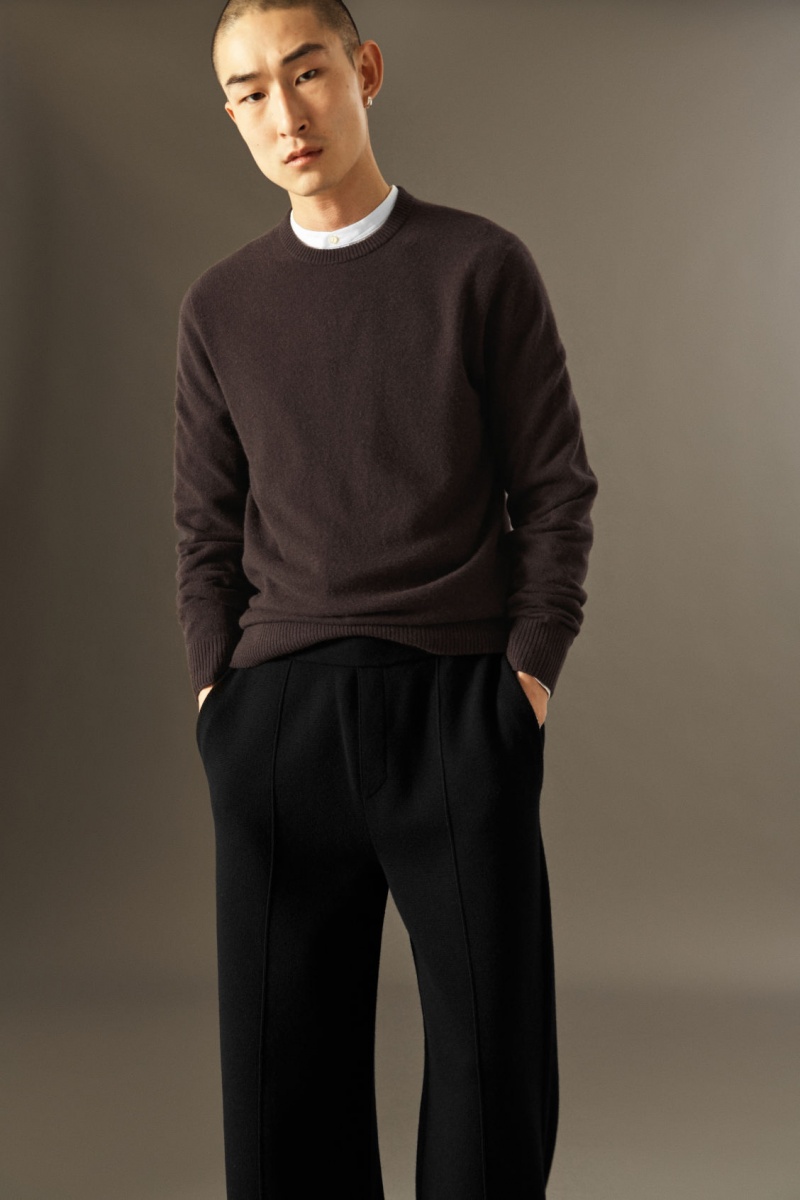 Men's COS Knitted Merino Wool Straight Pants Black NZ-24BKYVIMQ