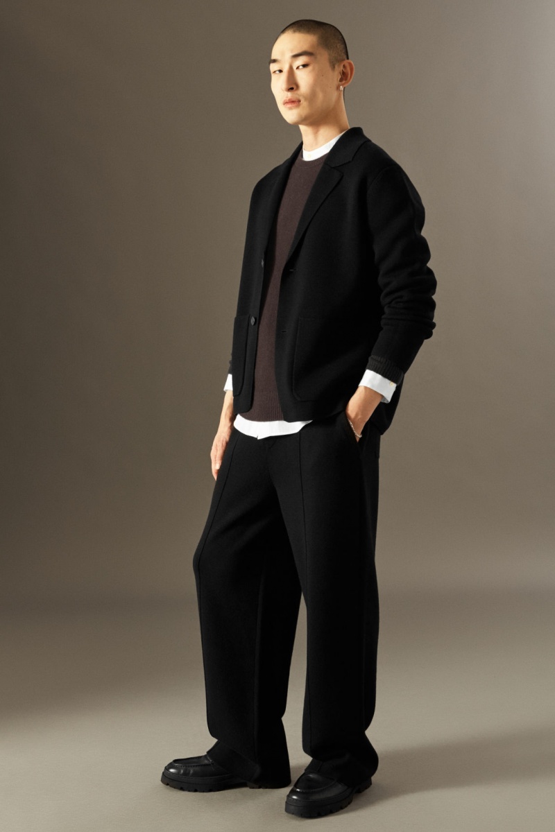 Men\'s COS Knitted Merino Wool Straight Pants Black NZ-24BKYVIMQ