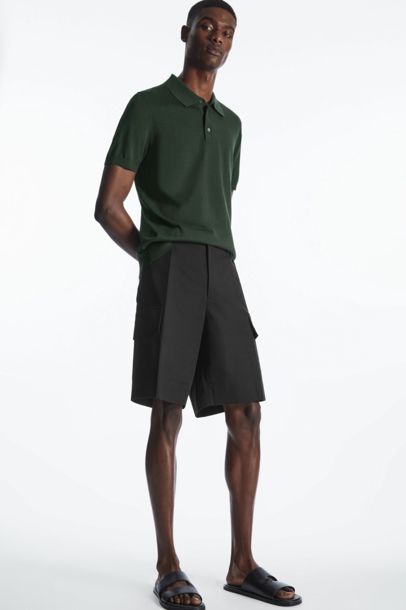 Men's COS Knitted Silk Polo Shirts Dark Green NZ-97RYSPKDQ