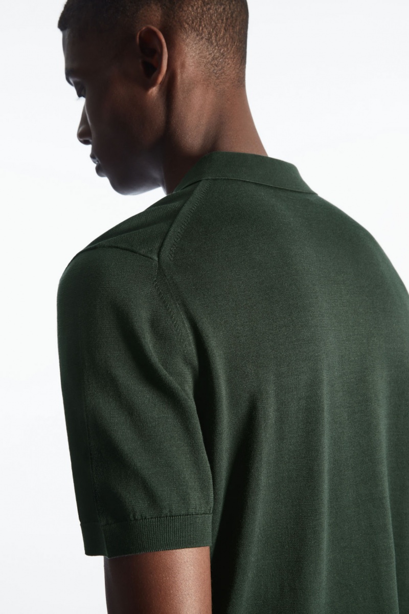 Men's COS Knitted Silk Polo Shirts Dark Green NZ-97RYSPKDQ