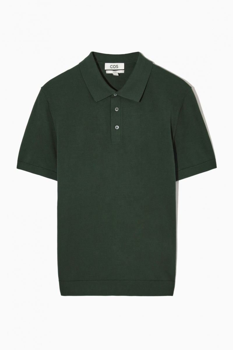 Men's COS Knitted Silk Polo Shirts Dark Green NZ-97RYSPKDQ