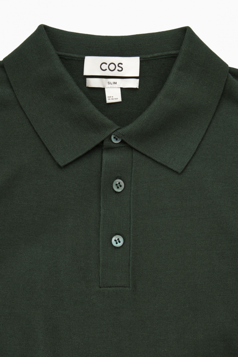 Men's COS Knitted Silk Polo Shirts Dark Green NZ-97RYSPKDQ