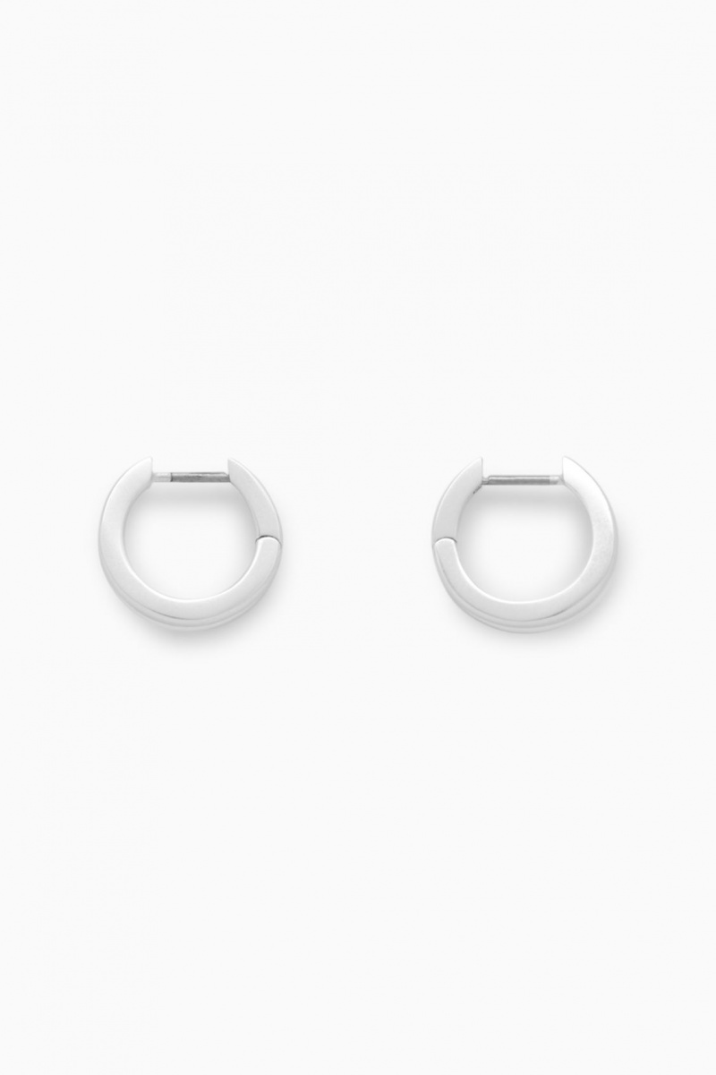 Men's COS Layered Double Hoop Earrings Silver NZ-01TDHZLYB
