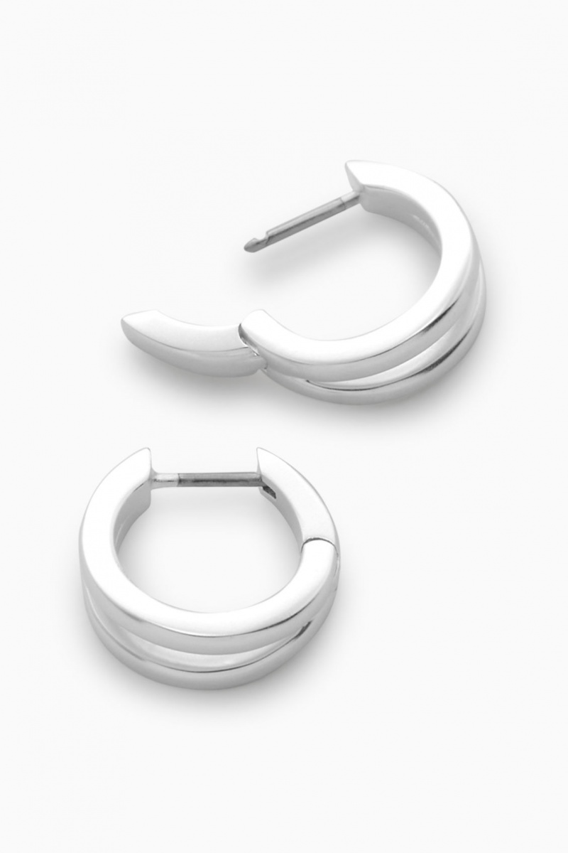 Men's COS Layered Double Hoop Earrings Silver NZ-01TDHZLYB
