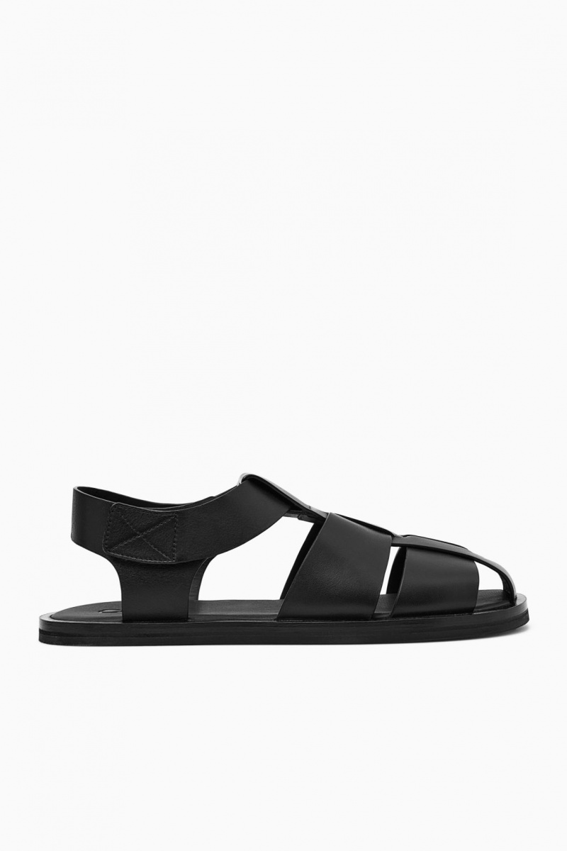 Men's COS Leather Fisherman Sandals Black NZ-03LSAHKWZ