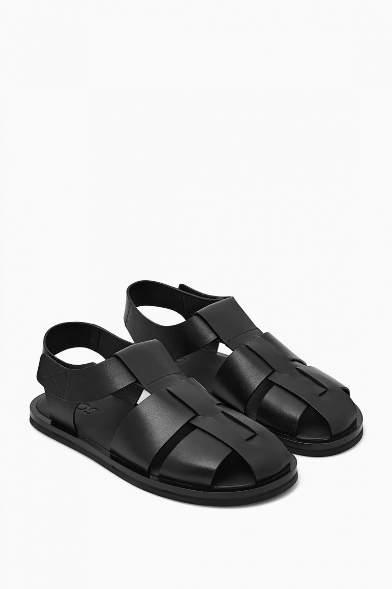 Men's COS Leather Fisherman Sandals Black NZ-03LSAHKWZ