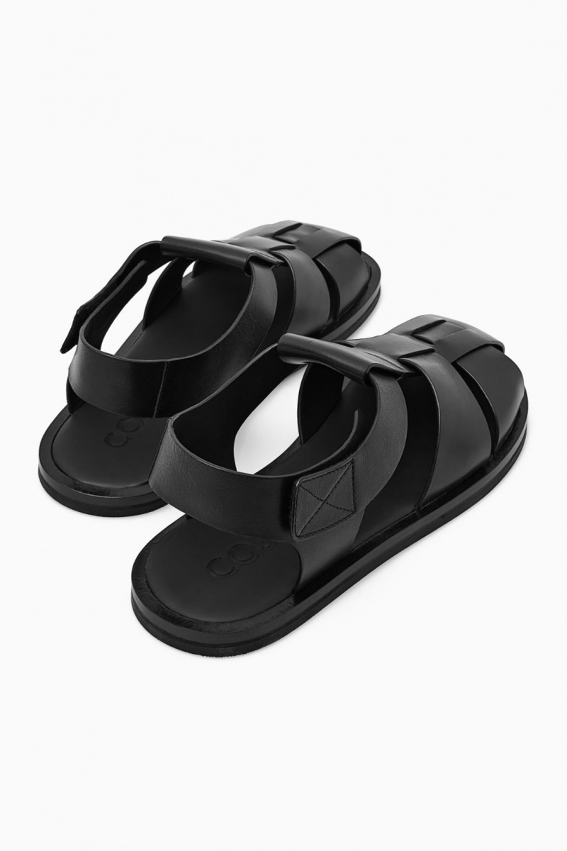 Men's COS Leather Fisherman Sandals Black NZ-03LSAHKWZ