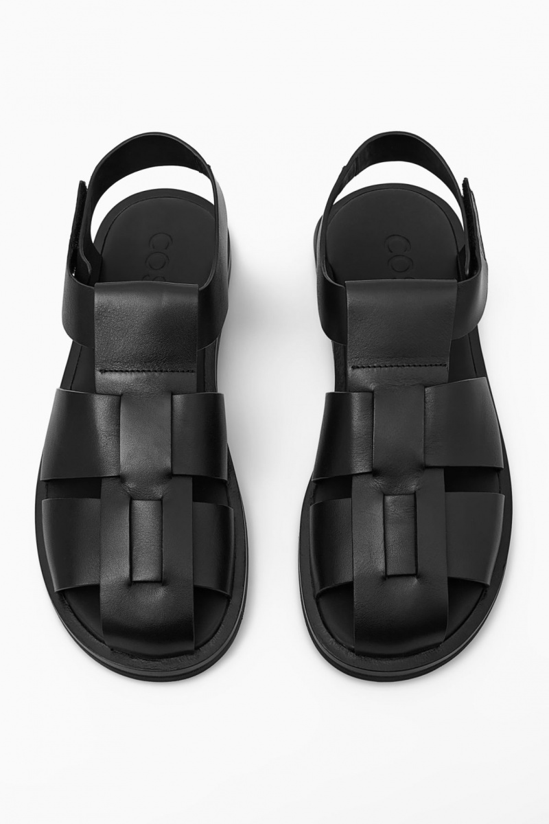 Men's COS Leather Fisherman Sandals Black NZ-03LSAHKWZ