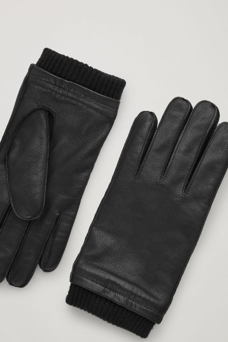 Men's COS Leather Gloves Black NZ-13GEYDWIQ