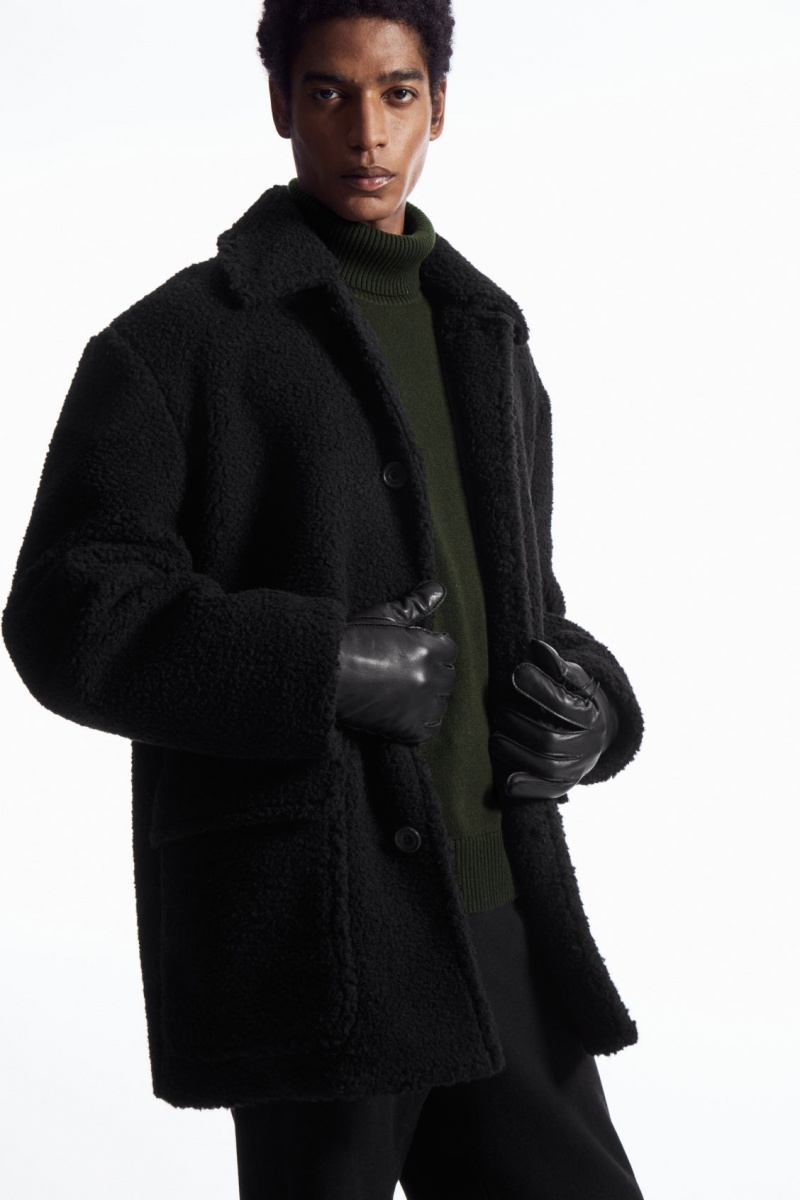 Men\'s COS Leather Gloves Black NZ-13GEYDWIQ