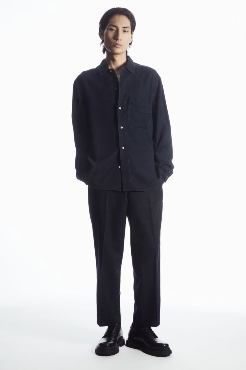 Men's COS Lightweight Denim Shirts Navy NZ-08VXNLETY