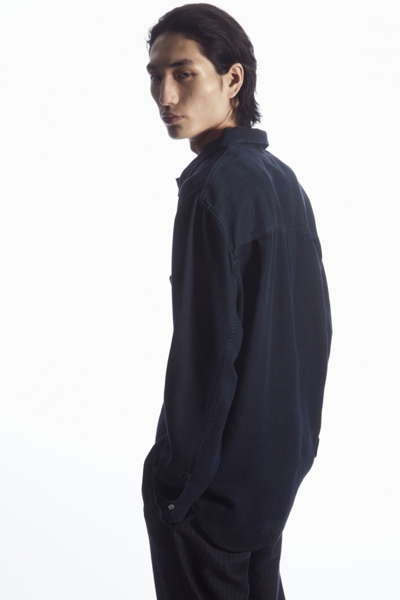 Men's COS Lightweight Denim Shirts Navy NZ-08VXNLETY