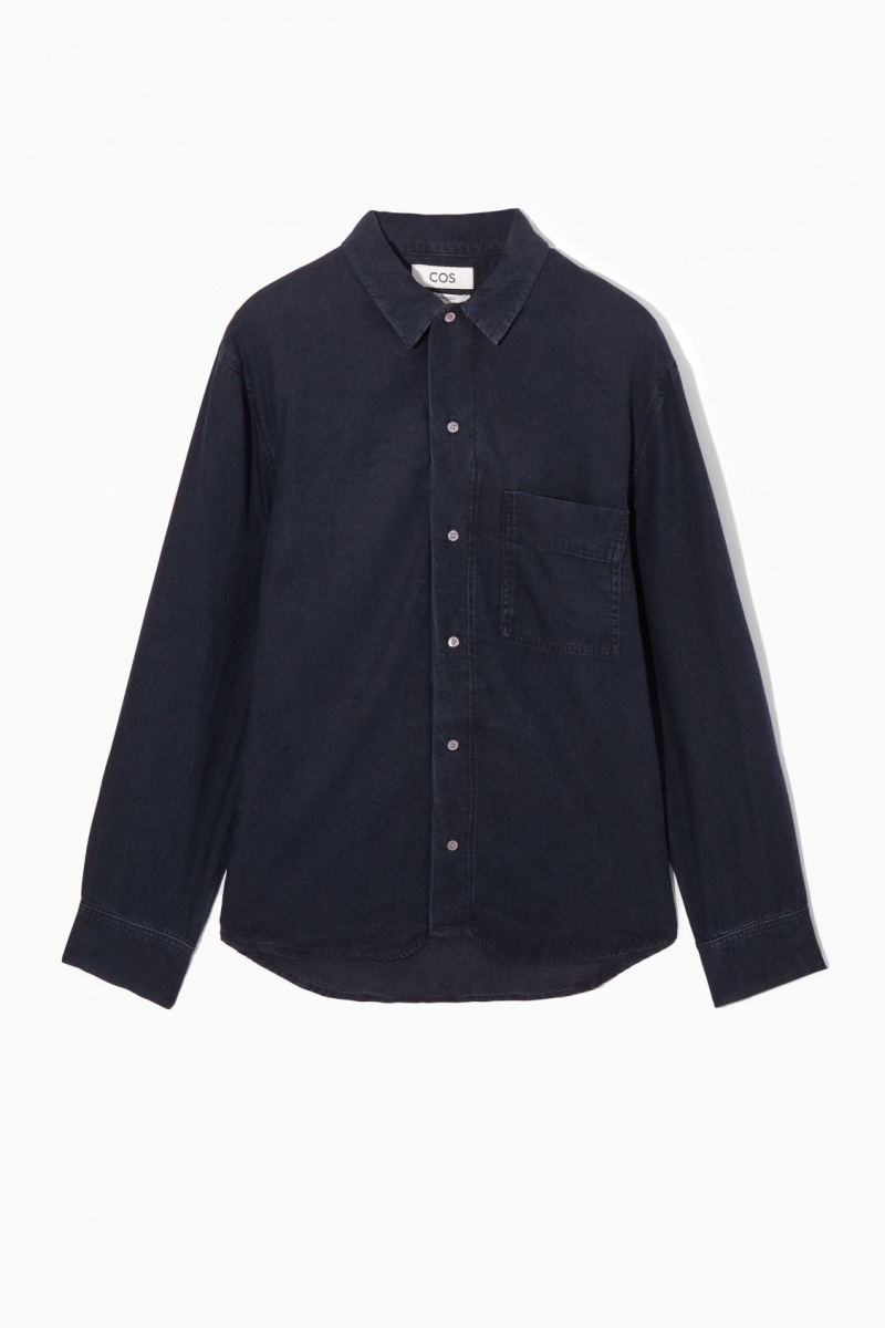 Men's COS Lightweight Denim Shirts Navy NZ-08VXNLETY