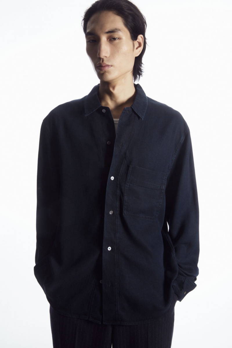 Men\'s COS Lightweight Denim Shirts Navy NZ-08VXNLETY