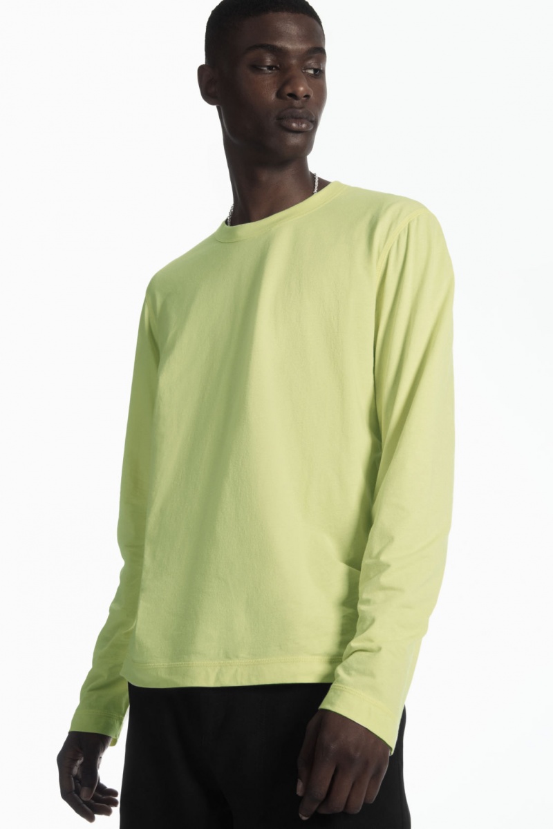 Men\'s COS Lightweight Long-Sleeved T-Shirt Light Yellow NZ-95DKSCJBA