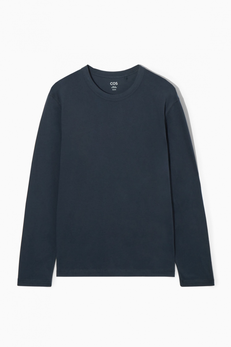 Men's COS Lightweight Long-Sleeved T-Shirt Navy NZ-95NIATKSL