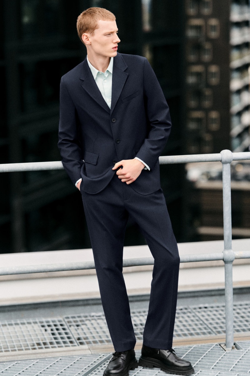 Men's COS Lightweight Wool Straight Pants Navy NZ-89PGVMZLK