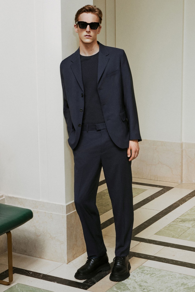 Men's COS Lightweight Wool Straight Pants Navy NZ-89PGVMZLK