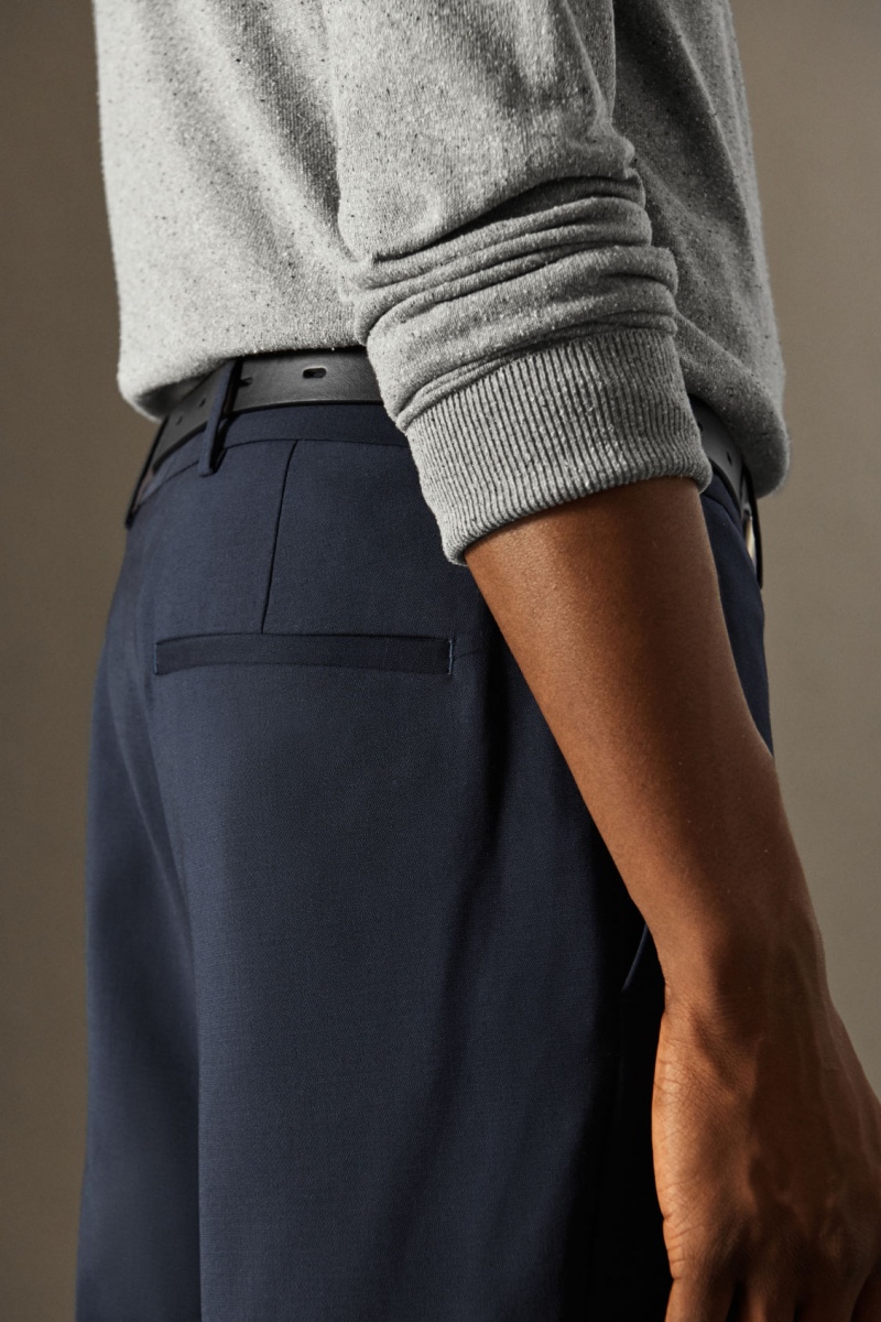 Men's COS Lightweight Wool Straight Pants Navy NZ-89PGVMZLK