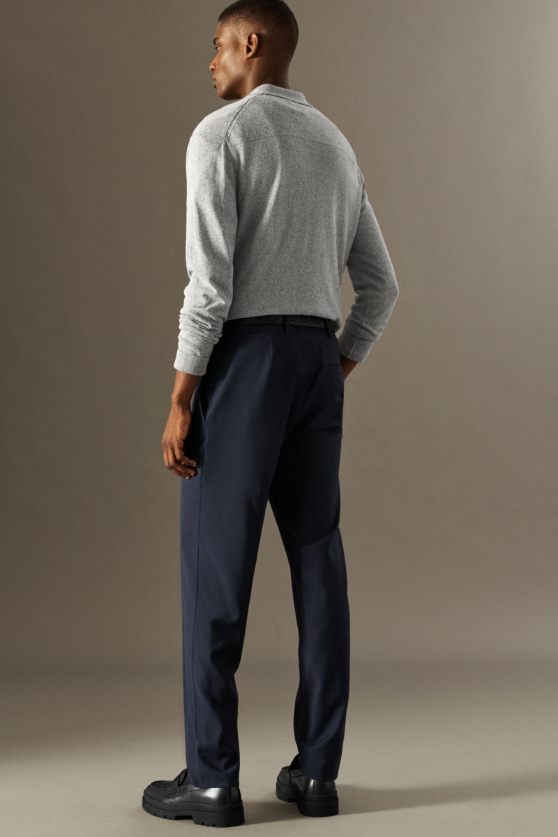 Men's COS Lightweight Wool Straight Pants Navy NZ-89PGVMZLK