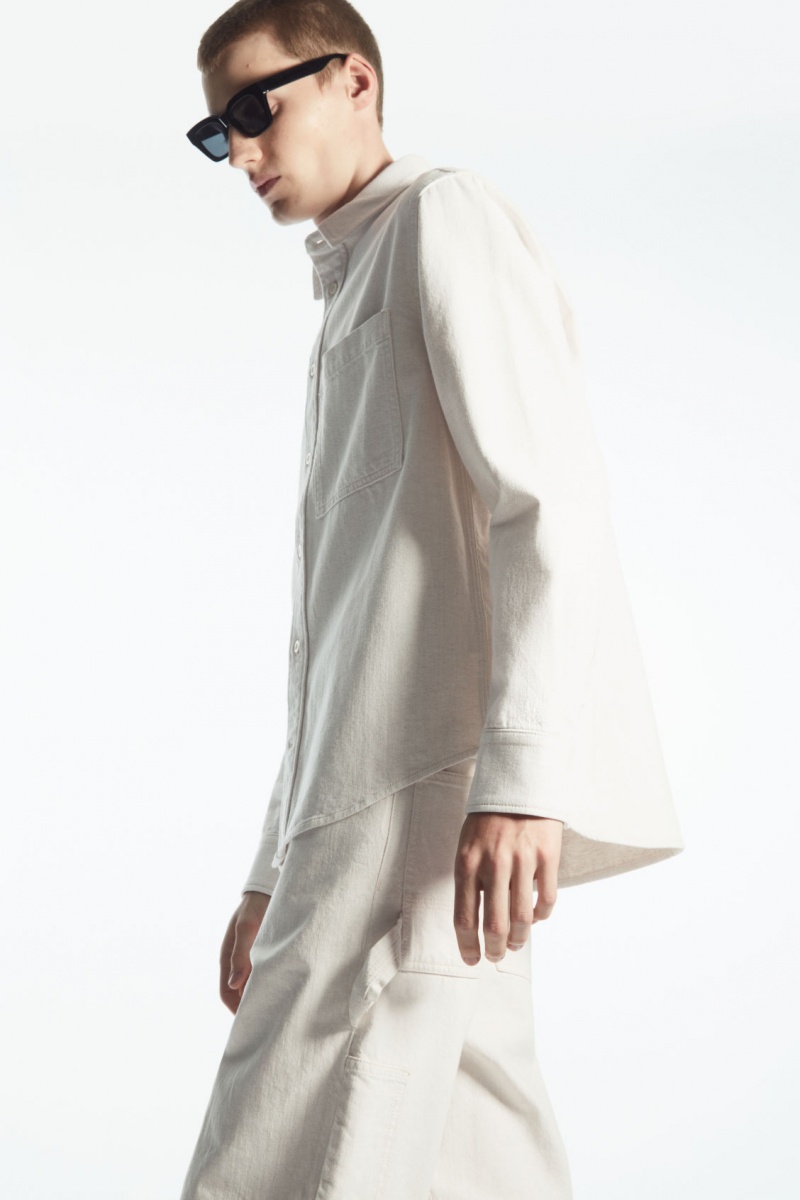 Men's COS Linen-Blend Denim Shirts White NZ-23QBFDANZ