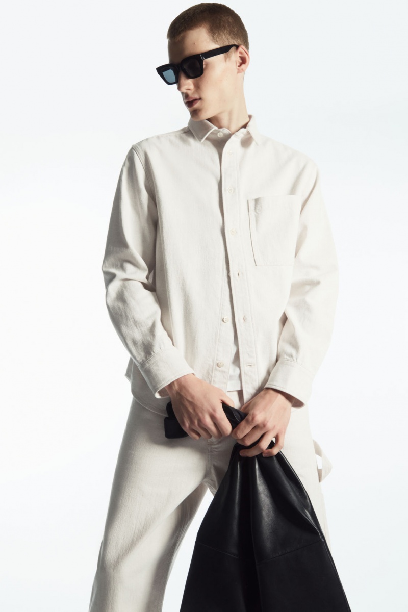 Men's COS Linen-Blend Denim Shirts White NZ-23QBFDANZ