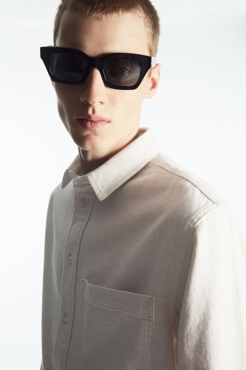 Men's COS Linen-Blend Denim Shirts White NZ-23QBFDANZ