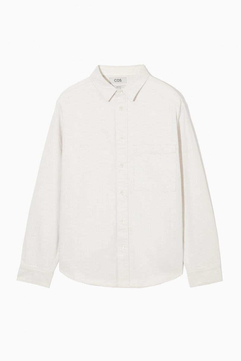 Men's COS Linen-Blend Denim Shirts White NZ-23QBFDANZ