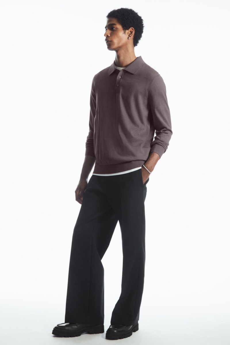 Men's COS Merino Wool Polo Shirts Dark Purple NZ-18YBUHSTW