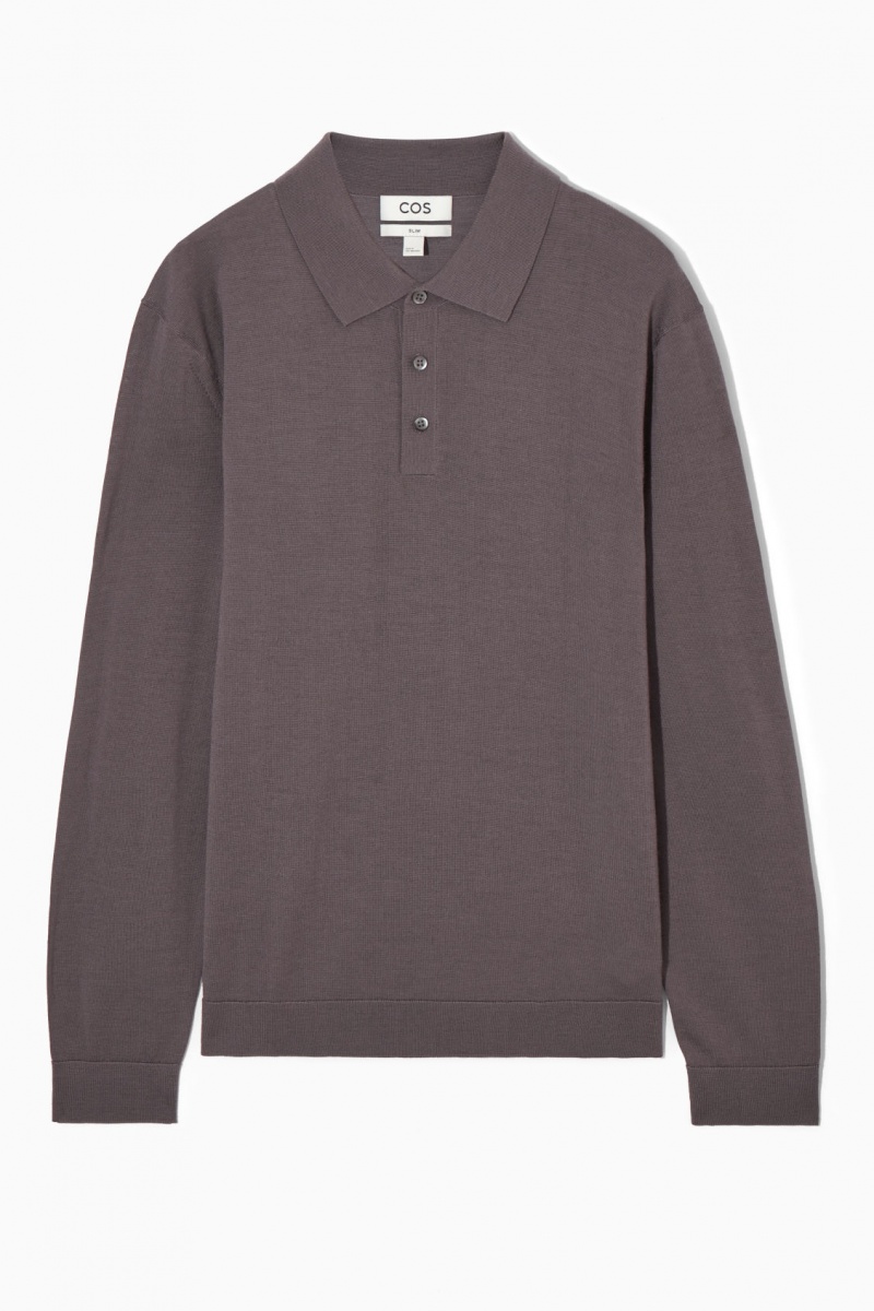 Men's COS Merino Wool Polo Shirts Dark Purple NZ-18YBUHSTW