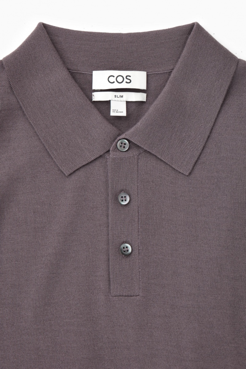 Men's COS Merino Wool Polo Shirts Dark Purple NZ-18YBUHSTW