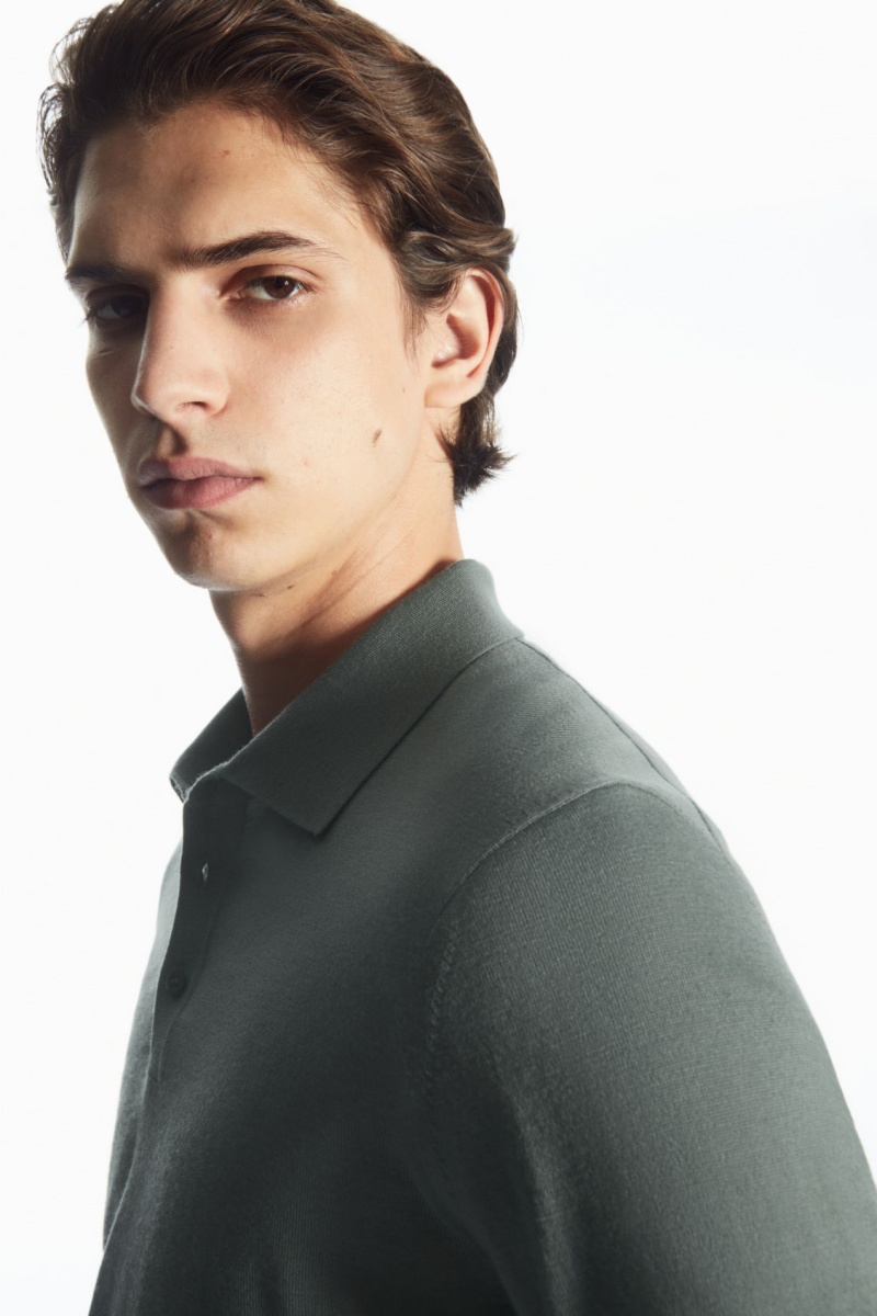 Men's COS Merino Wool Polo Shirts Green NZ-30KEIYGWM