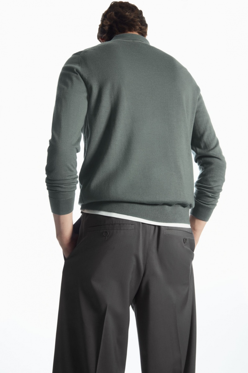 Men's COS Merino Wool Polo Shirts Green NZ-30KEIYGWM