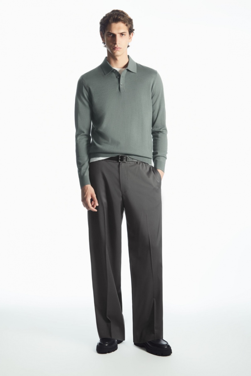 Men's COS Merino Wool Polo Shirts Green NZ-30KEIYGWM
