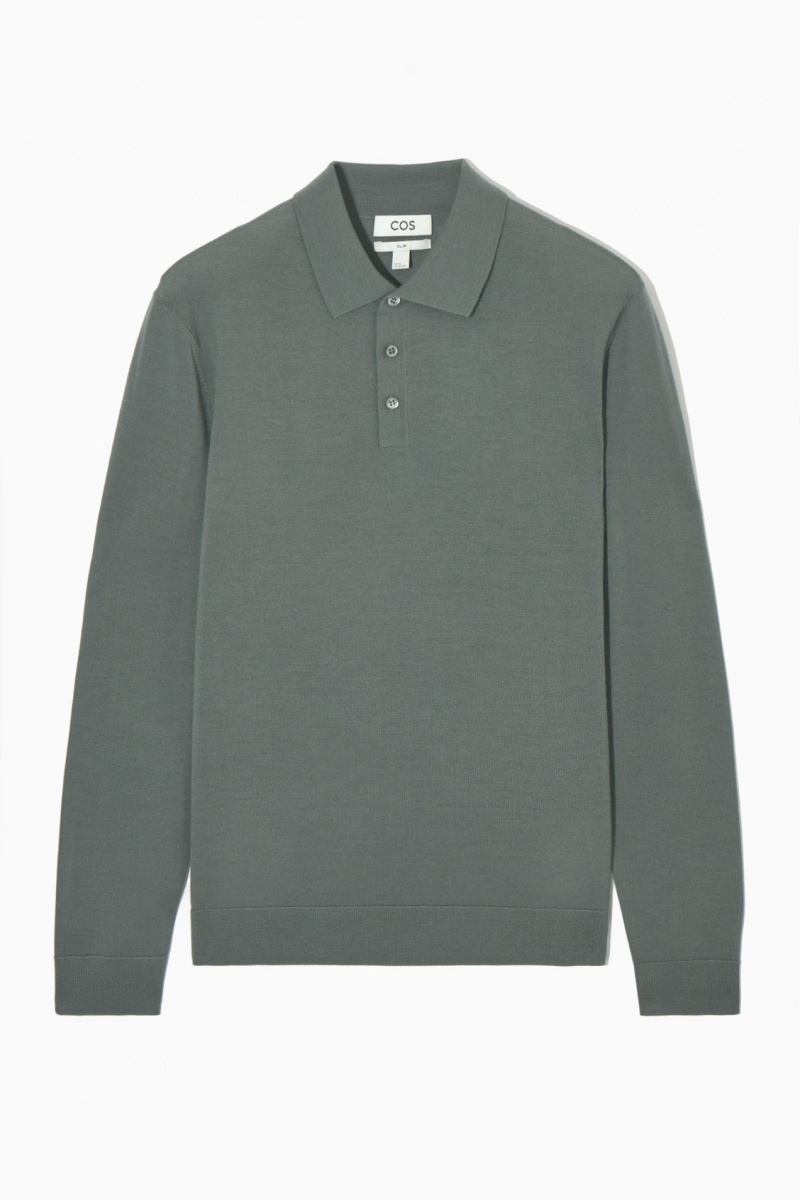 Men's COS Merino Wool Polo Shirts Green NZ-30KEIYGWM