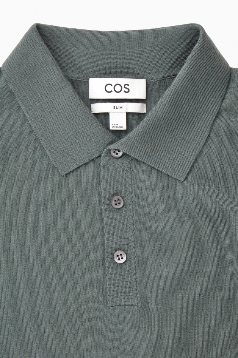 Men's COS Merino Wool Polo Shirts Green NZ-30KEIYGWM