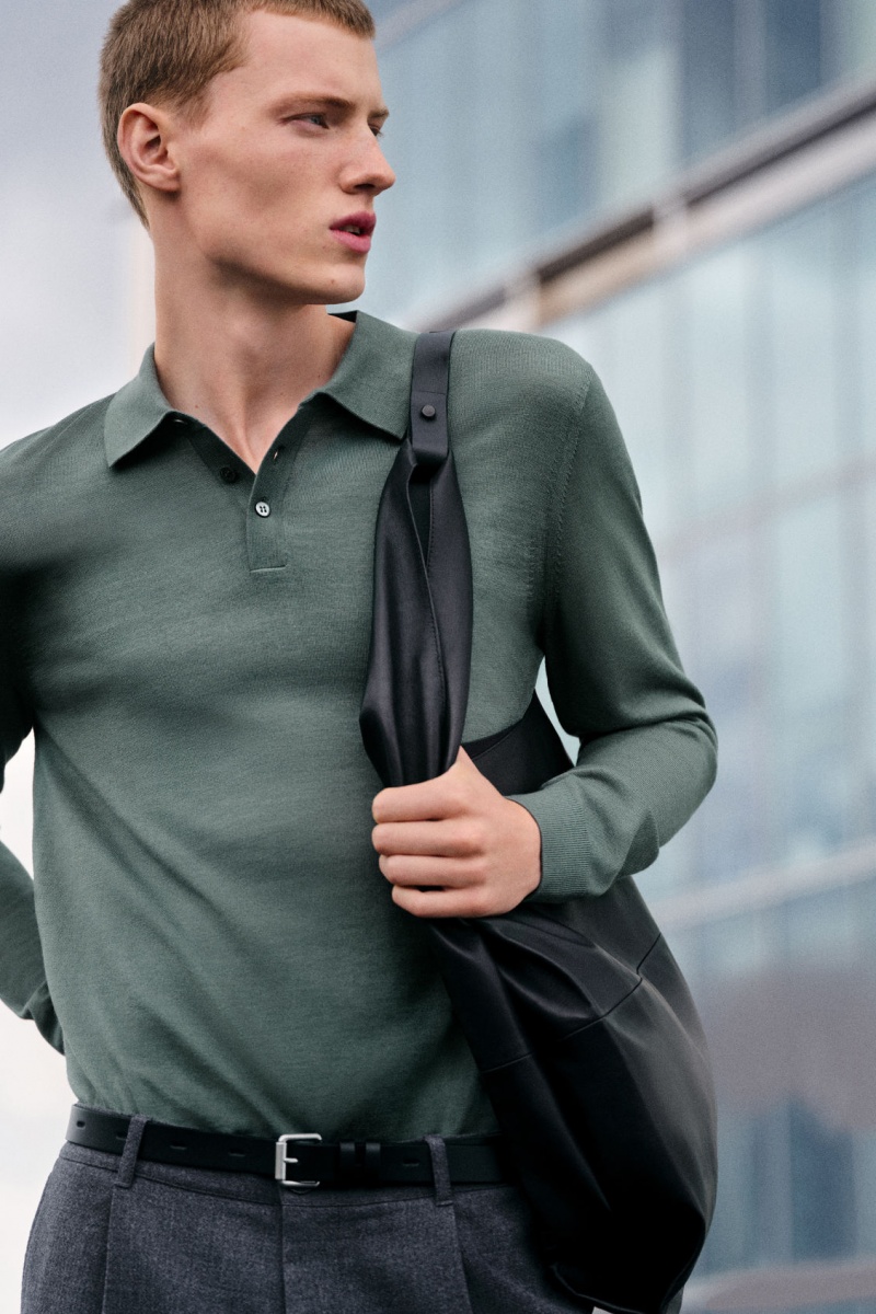 Men's COS Merino Wool Polo Shirts Green NZ-30KEIYGWM