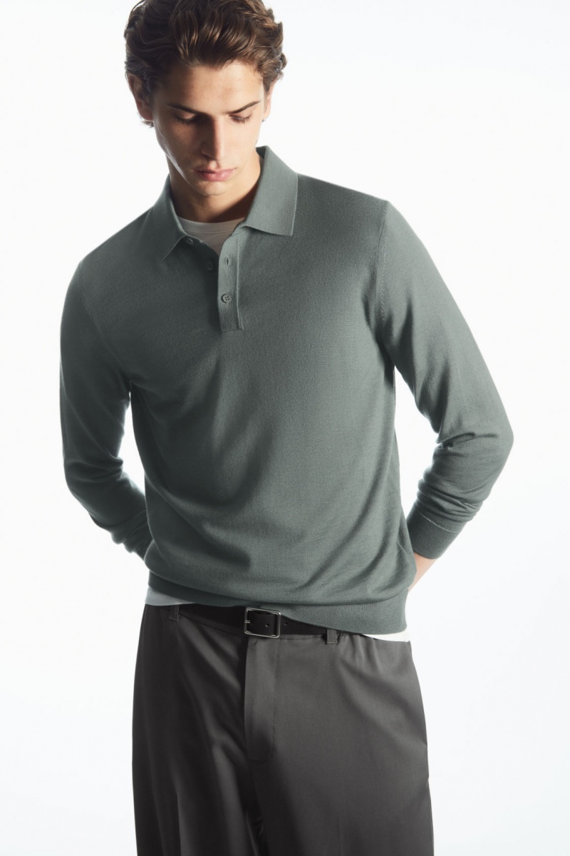 Men\'s COS Merino Wool Polo Shirts Green NZ-30KEIYGWM