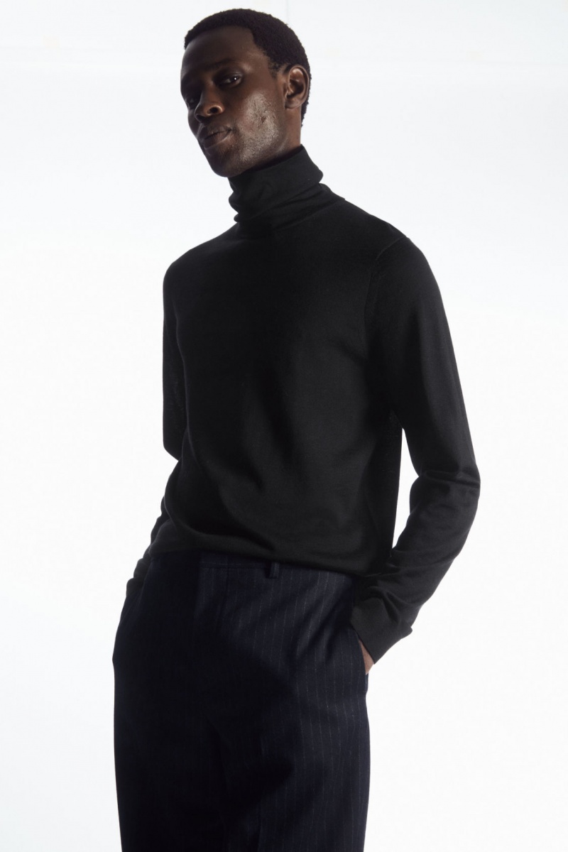 Men\'s COS Merino Wool Turtleneck Sweaters Black NZ-76GSKURON