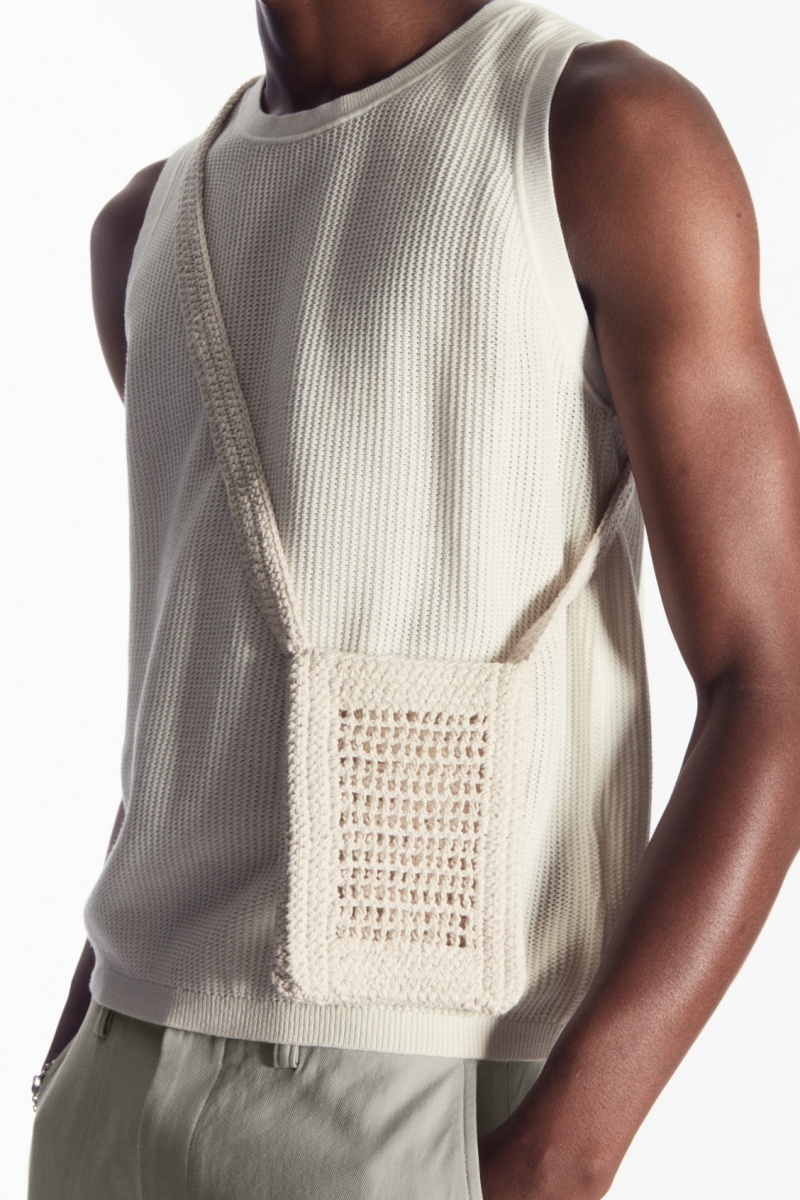 Men's COS Mini Crochet Crossbody Bag Cream NZ-39CEKIPLZ
