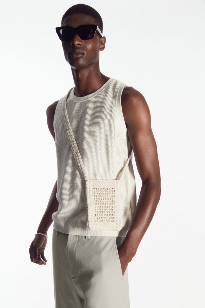 Men\'s COS Mini Crochet Crossbody Bag Cream NZ-39CEKIPLZ