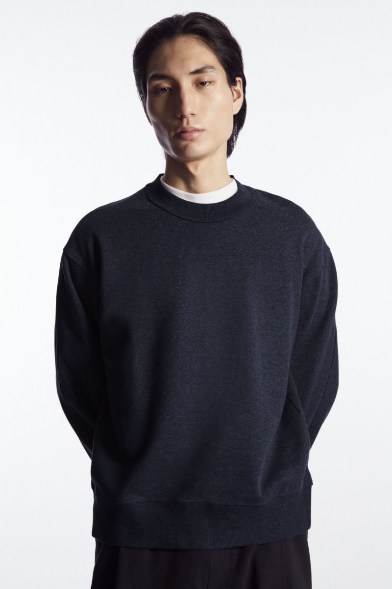 Men's COS Mock-Neck Sweatshirt Navy NZ-71CAFQUHX