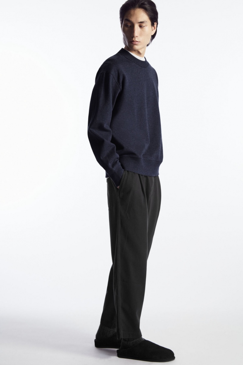 Men's COS Mock-Neck Sweatshirt Navy NZ-71CAFQUHX